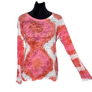 Women’s Long Sleeve Abstract Print Top in Pink & Orange